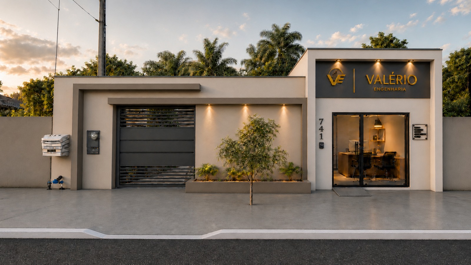Fachada contemporânea do escritório Valério Engenharia