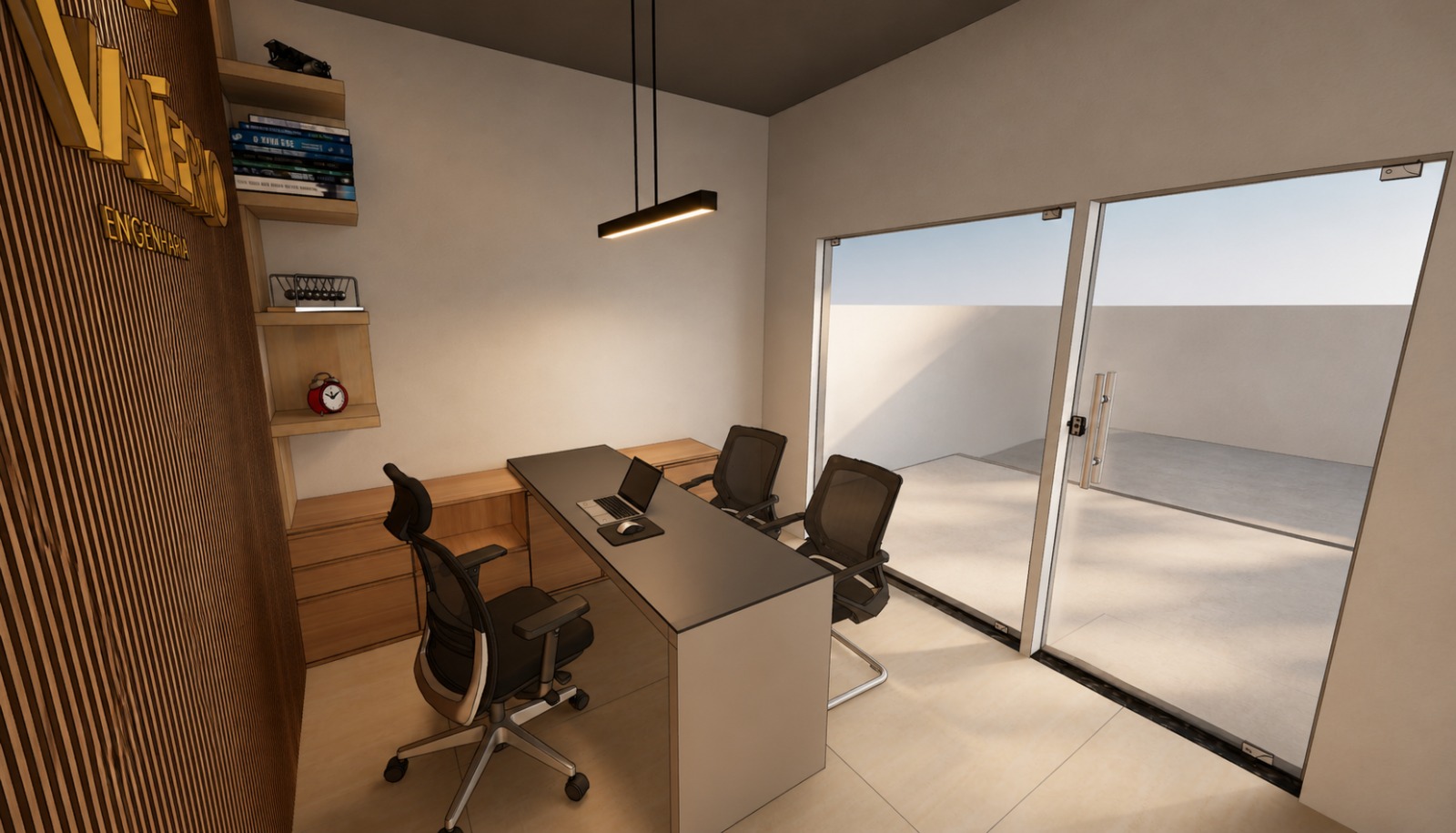 Sala de atendimento do projeto do escritório Valério Engenharia